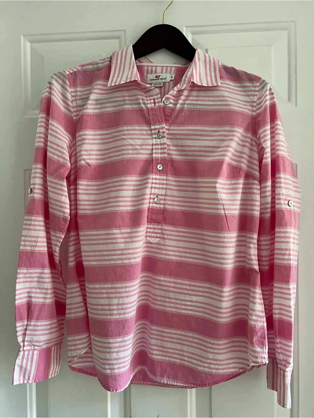 Vineyard Vines Pink and White Striped Button Pullover Blouse